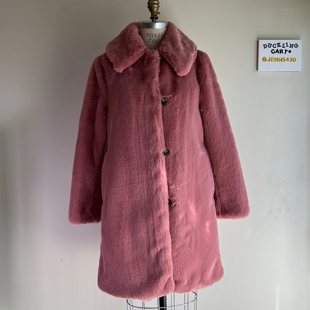NWT🧥 J Crew Ash Rose Faux Fur Coat SZ-S